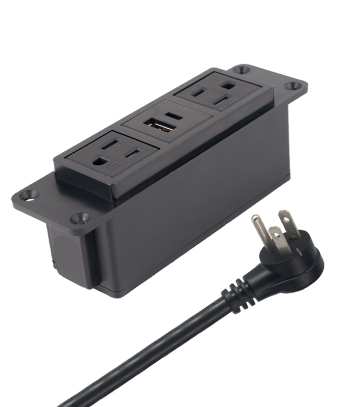 Concealed two-position plug + USB+C port