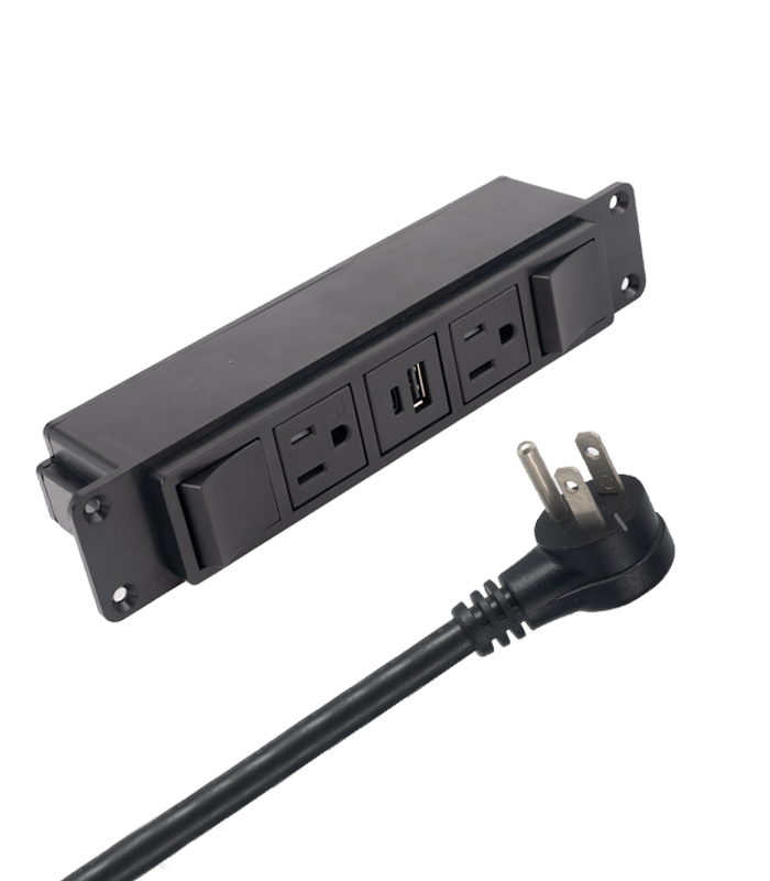 Concealed two-position plug + USB+C port + dual switch